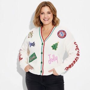 Women's Holiday Patchwork Festive Graphic Cardigan Size XXL RARE